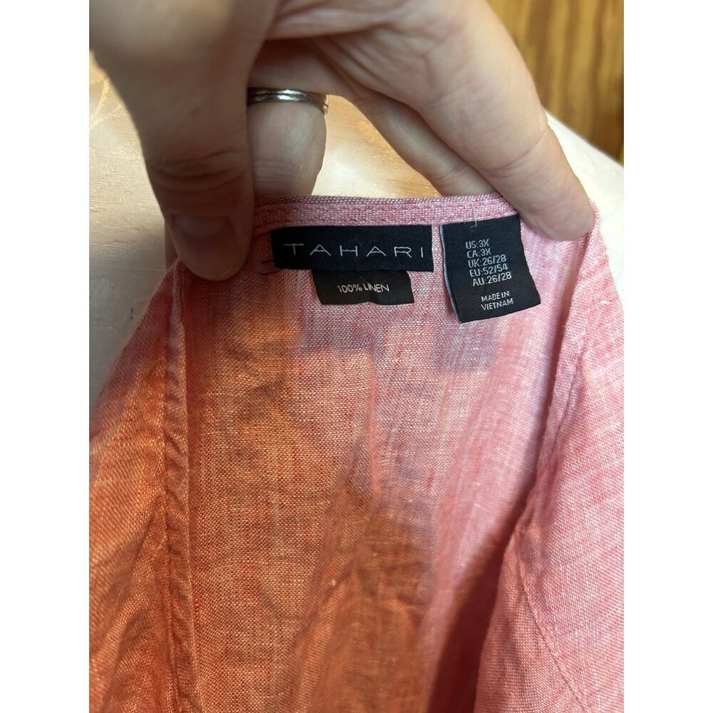 Tahari 100% Linen Red Boxy Blouse Short Sleeve Top Women 3X Plus‎ Beach - Picture 6 of 7